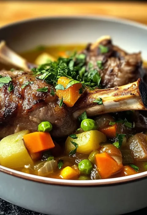 Lammhaxen, Fenchel und Gemüsesuppe