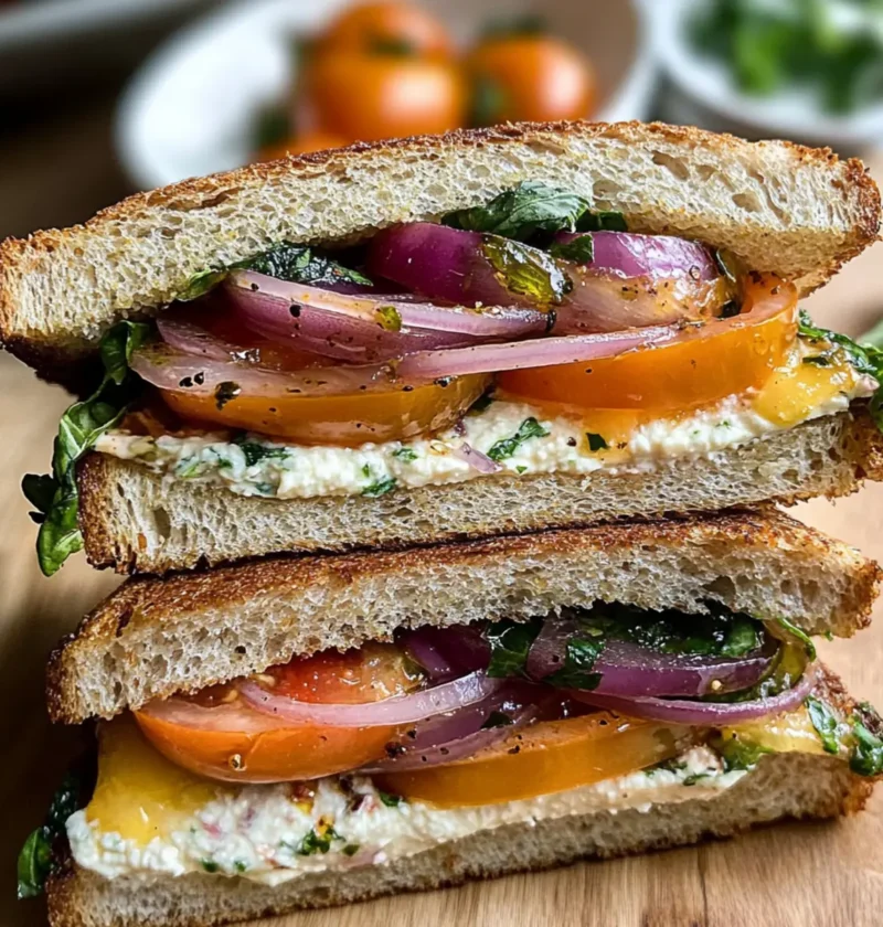 Marinierter Tomatensandwich mit cremigem Aufstrich 1 Marinierter Tomatensandwich