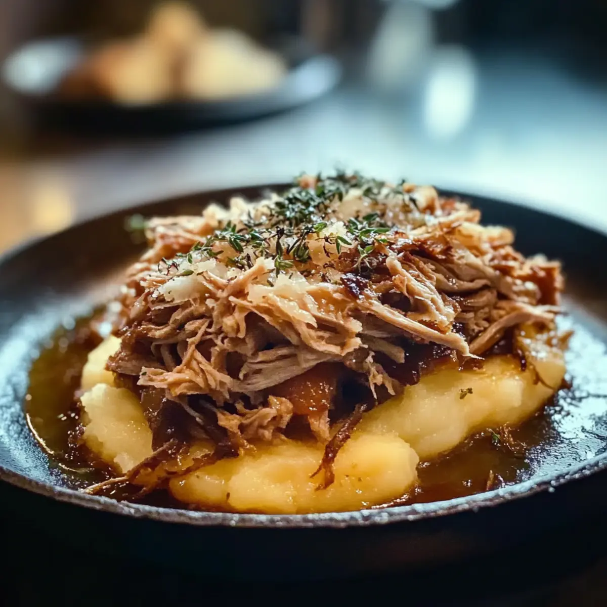 Mini-Ente-Confit-Parmentier mit Kartoffel-Chantilly 3 Mini Duck Confit Parmentier with Potato Chantilly Thyme Ash rknqm8