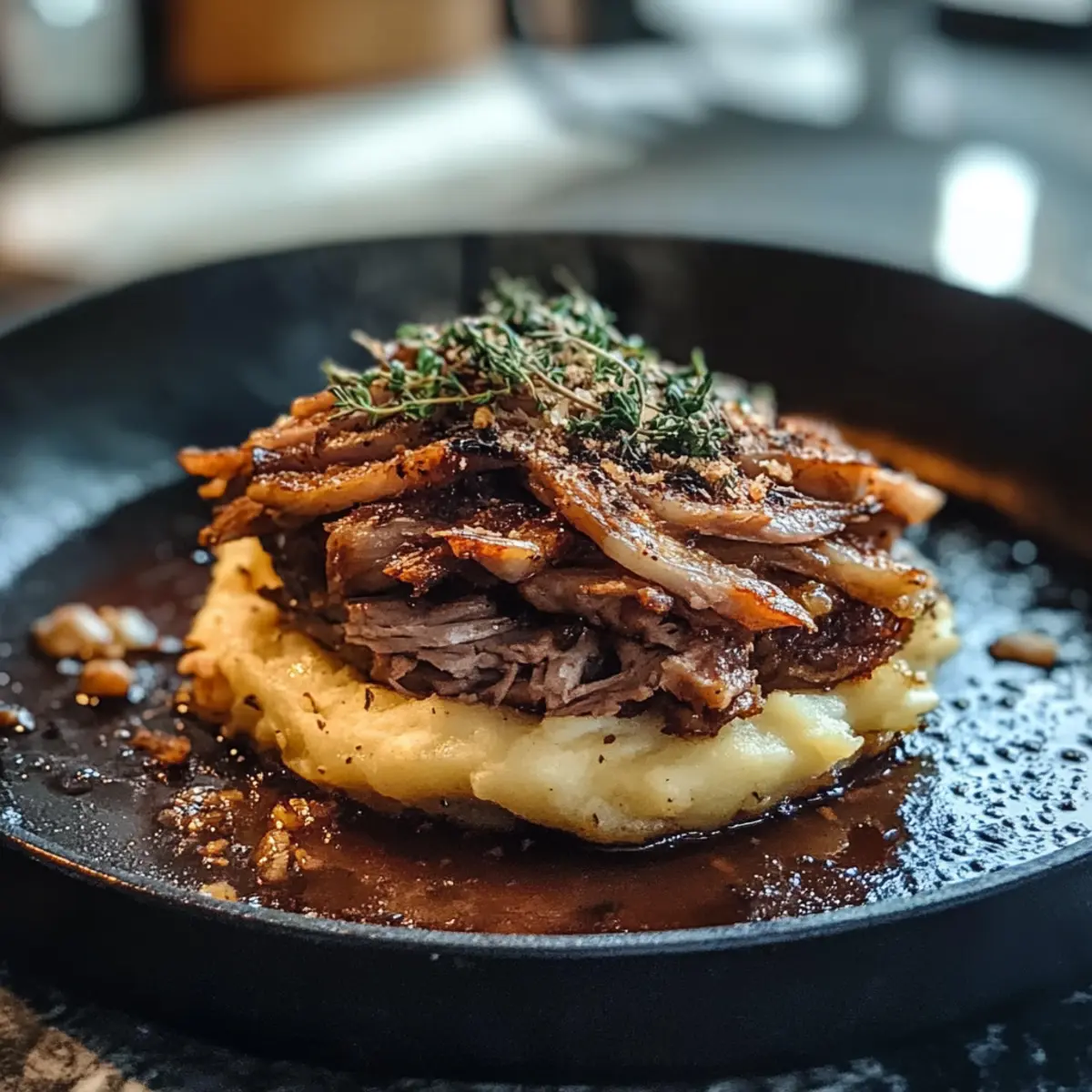 Mini-Ente-Confit-Parmentier für Gourmet-Liebhaber 3 Mini Duck Confit Parmentier with Potato Chantilly Thyme Ash trluqc