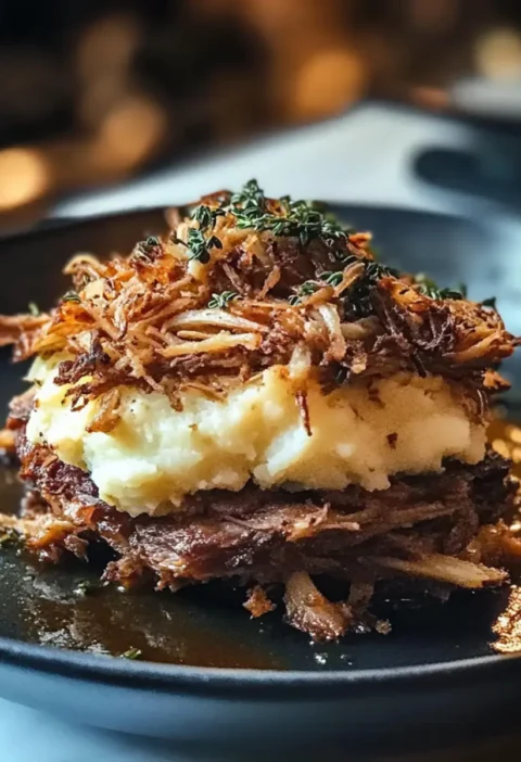 Mini-Ente-Confit-Parmentier mit Kartoffel-Chantilly und Thymian-Asche