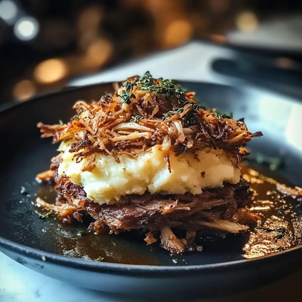 Mini-Ente-Confit-Parmentier mit Kartoffel-Chantilly 5 Mini-Ente-Confit-Parmentier mit Kartoffel-Chantilly und Thymian-Asche