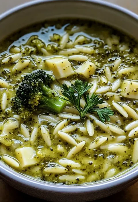 Pesto Brokkoli Orzo Suppe