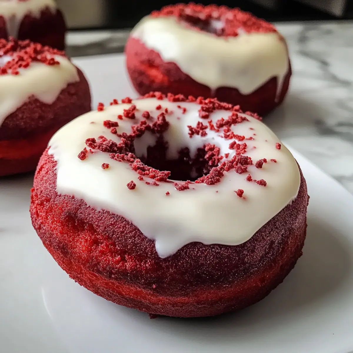 Rote Samt Donuts mit cremiger Glasur genießen 2 Red Velvet Donuts gvsaaf
