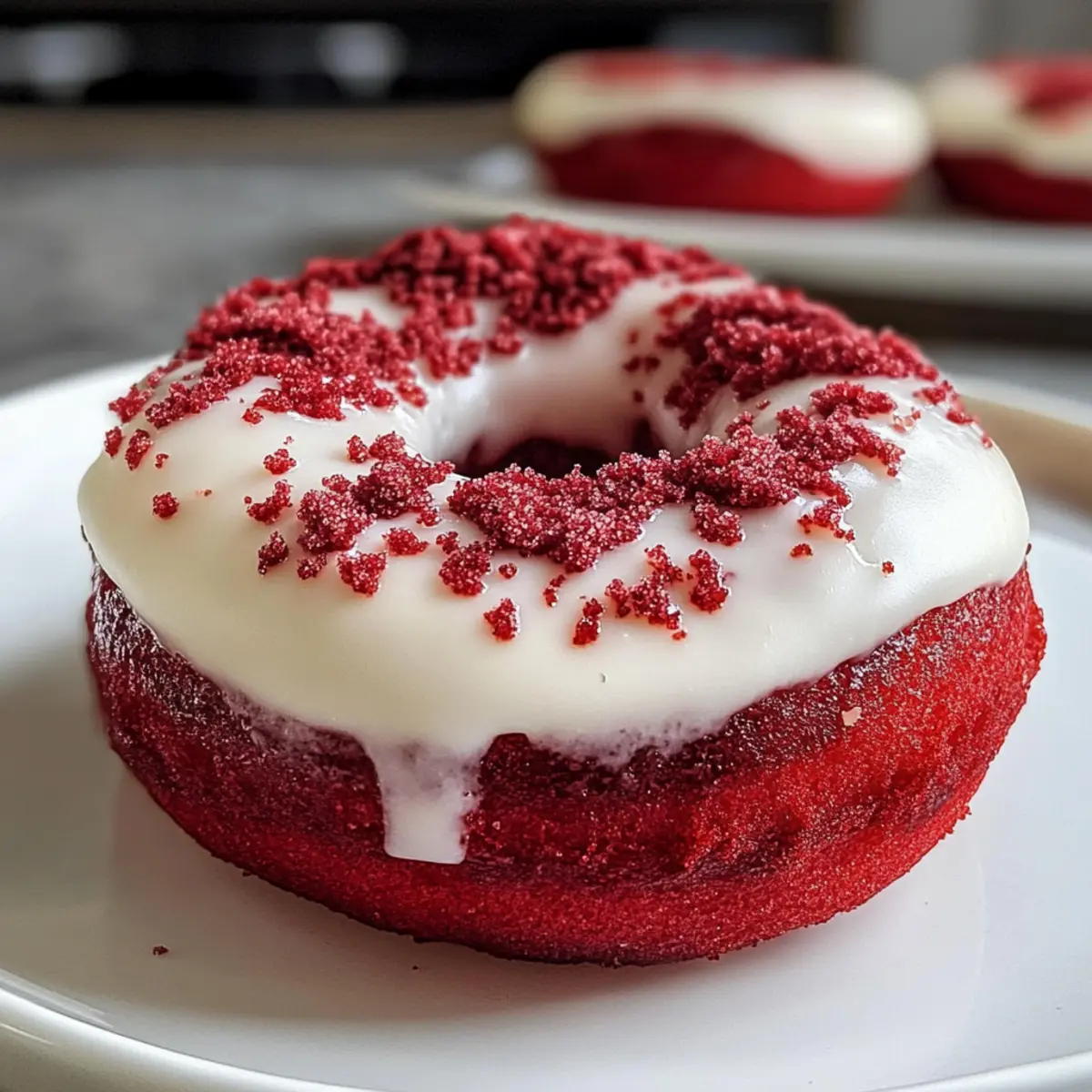 Rote Samt Donuts mit cremiger Glasur genießen 3 Red Velvet Donuts vl6q1z
