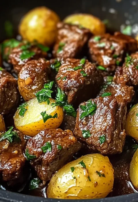 Slow Cooker Knoblauchbutter-Rindfleischstücke und Kartoffeln Rezept