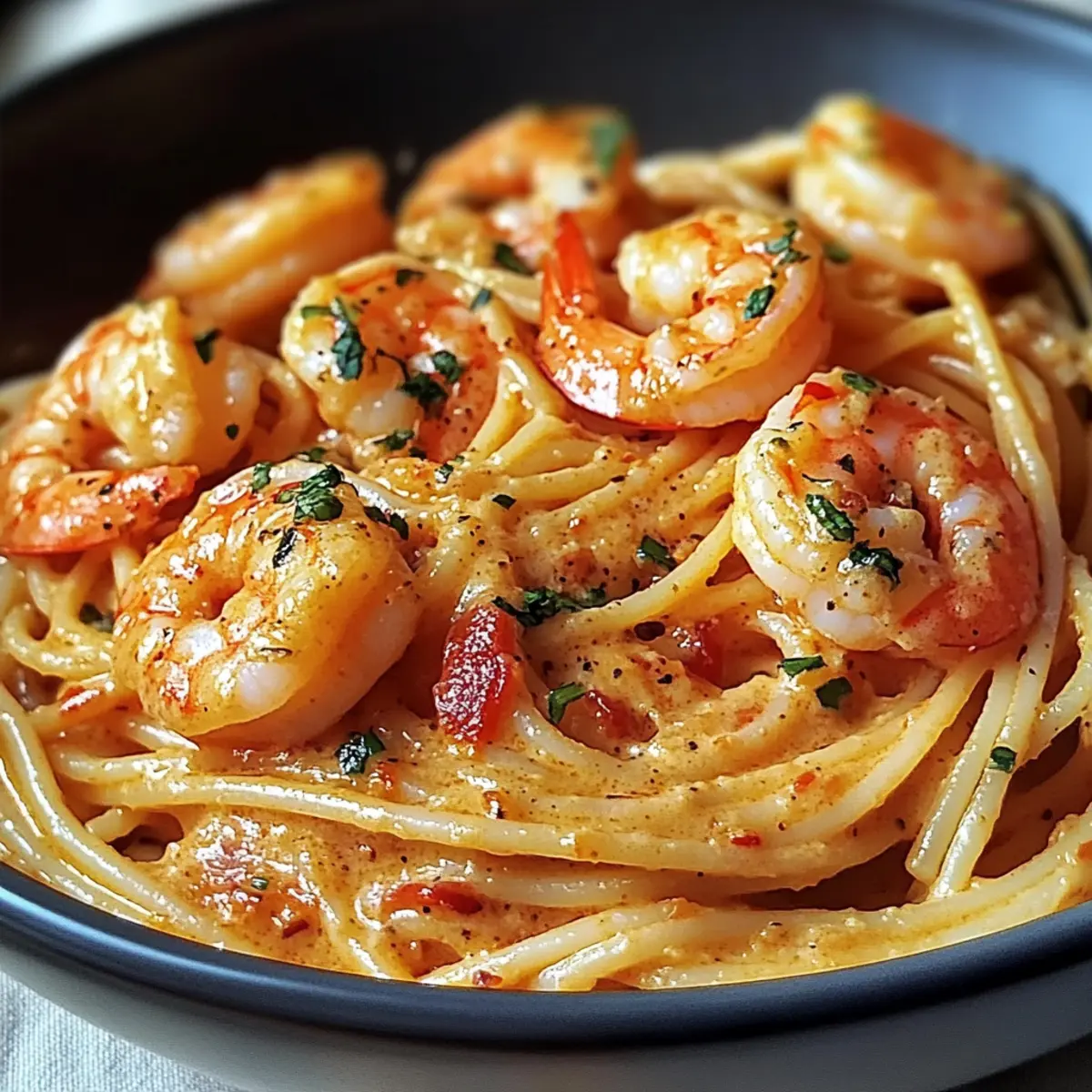 Spaghetti mit Garnelen in Frischkäsesauce
