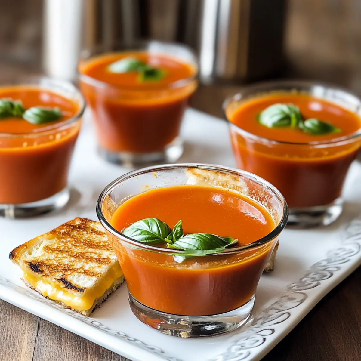 Tomato Basil Soup Shooters with Grilled Cheese Bites pl47pl