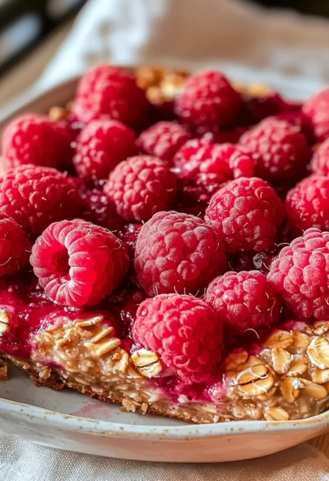 Vegane gebackene Haferflocken mit Himbeeren