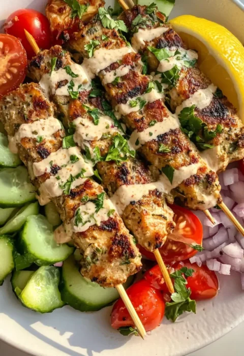 Zitronen-Tahini-Blechpfannen-Spieße