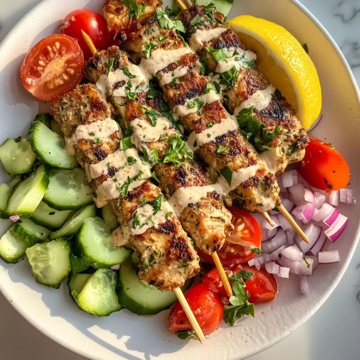 Zitronen-Tahini-Blechpfannen-Spieße