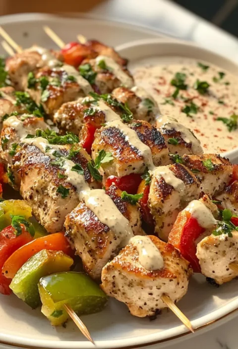 Zitronen-Tahini-Blechpfannen-Spieße