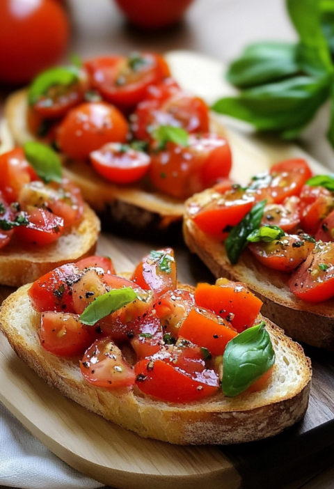 Klassische Bruschetta mit frischen Tomaten und Knoblauch