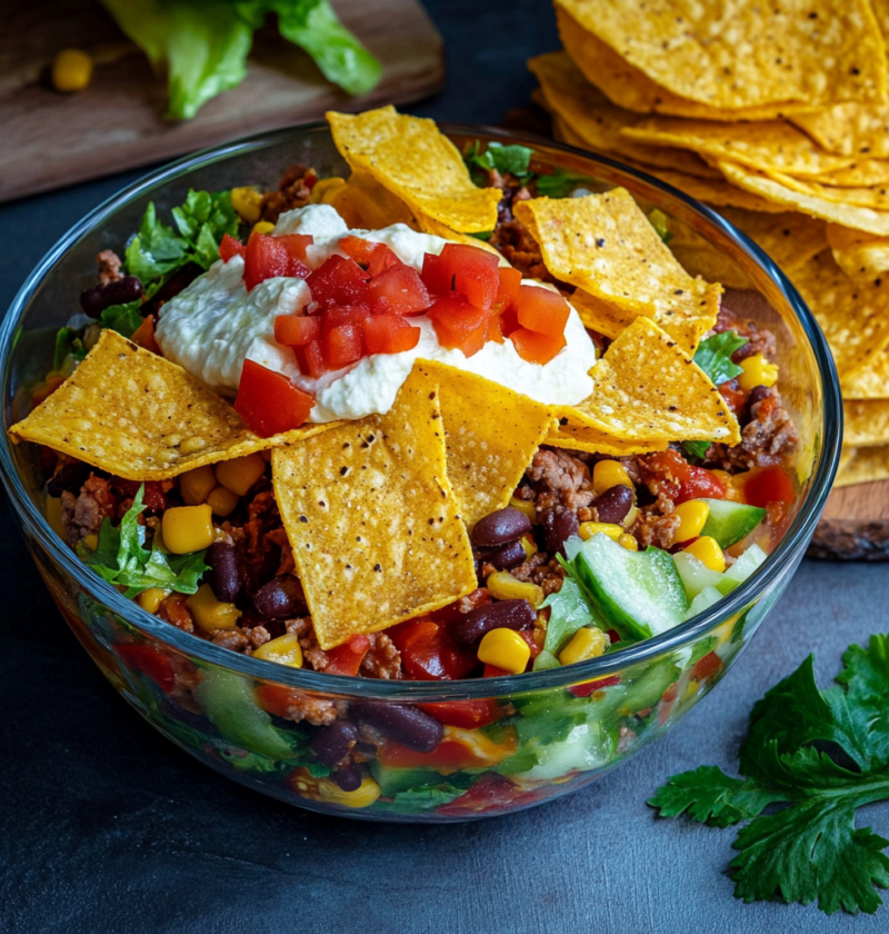 Taco Salat Rezept mit Hackfleisch und frischem Gemüse