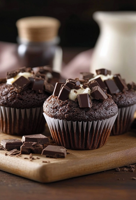Schokostückchen Muffins mit Kakaoschichten selbst gemacht