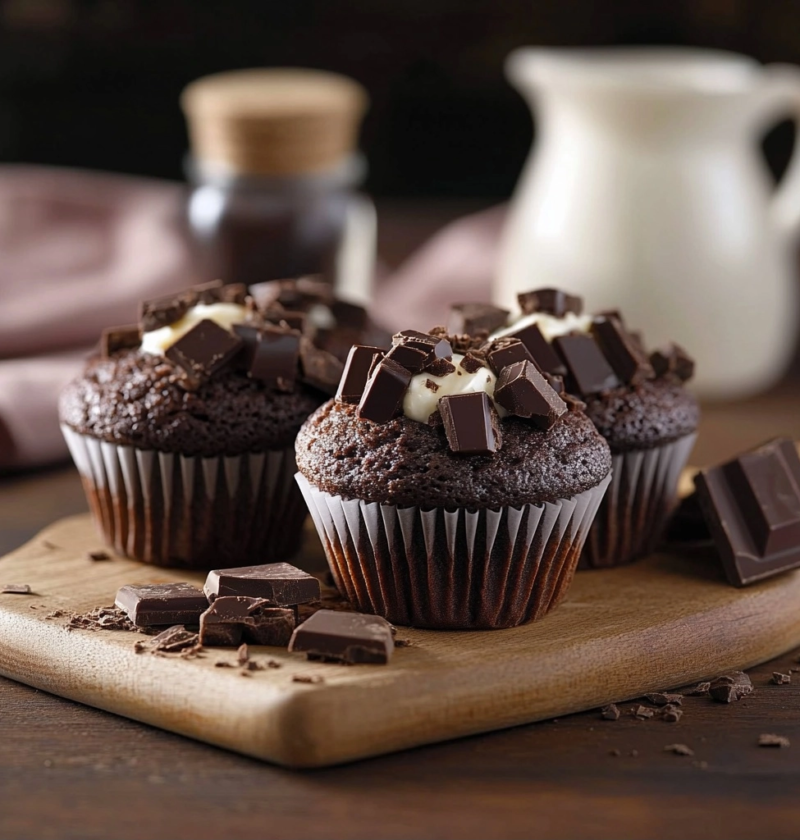 Schokostückchen Muffins mit Kakaoschichten selbst gemacht