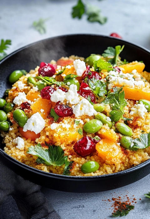 Couscous-Gemüse-Pfanne mit Feta für gesunde Wochenendgenüsse
